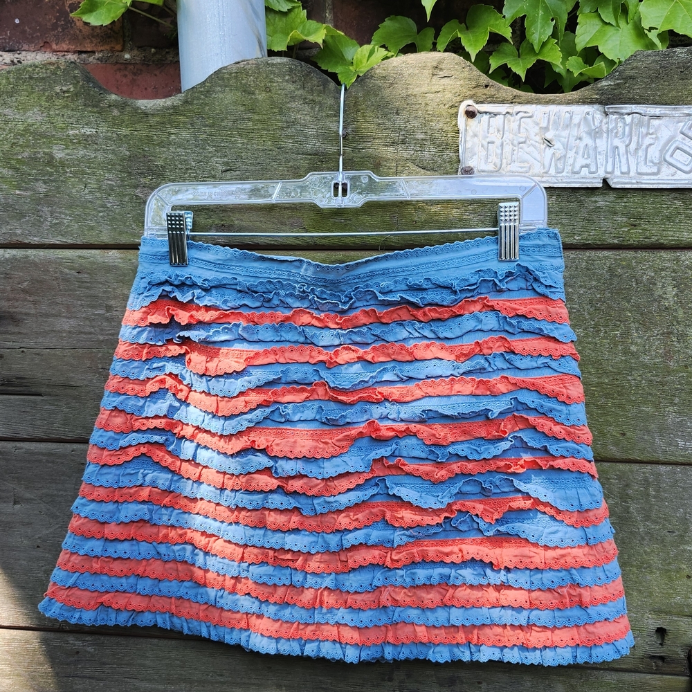 Marc Jacobs Red and Blue Ruffled A-Line Mini Skirt